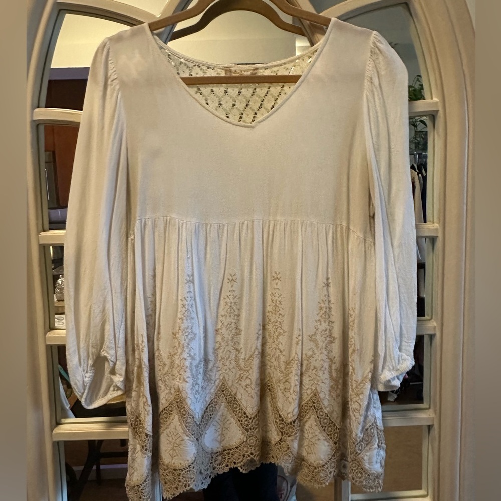 Altar’s State | White Top Long Sleeve | Gold Detail on Bottom